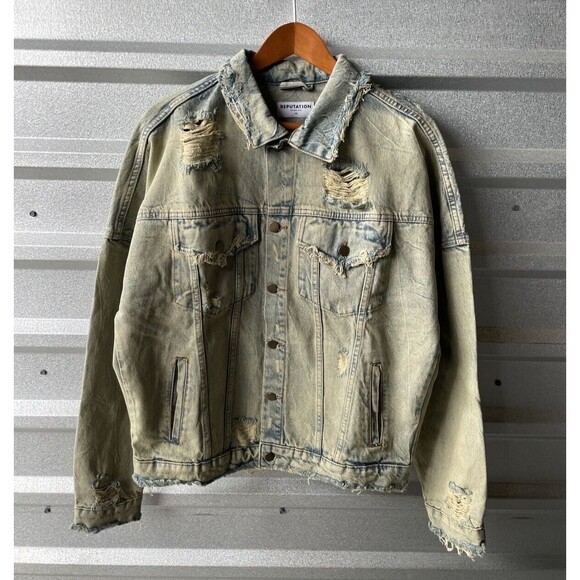 Reputation Studios Men's Distressed Denim Jacket Size XS - Picture 1 of 8